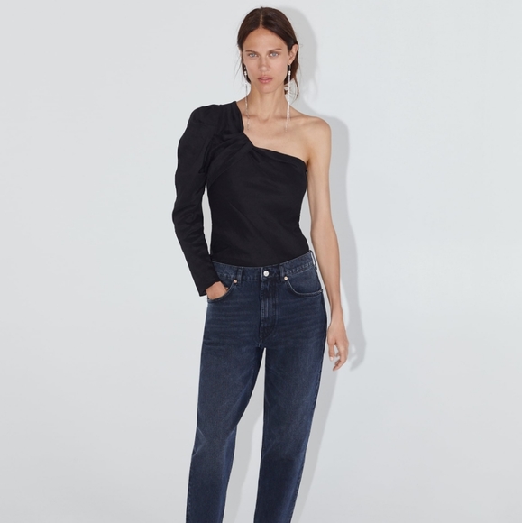 Zara Asymmetric Top Black One Shoulder S or M medium NWT BLOGGER'S Favorite - Picture 7 of 7